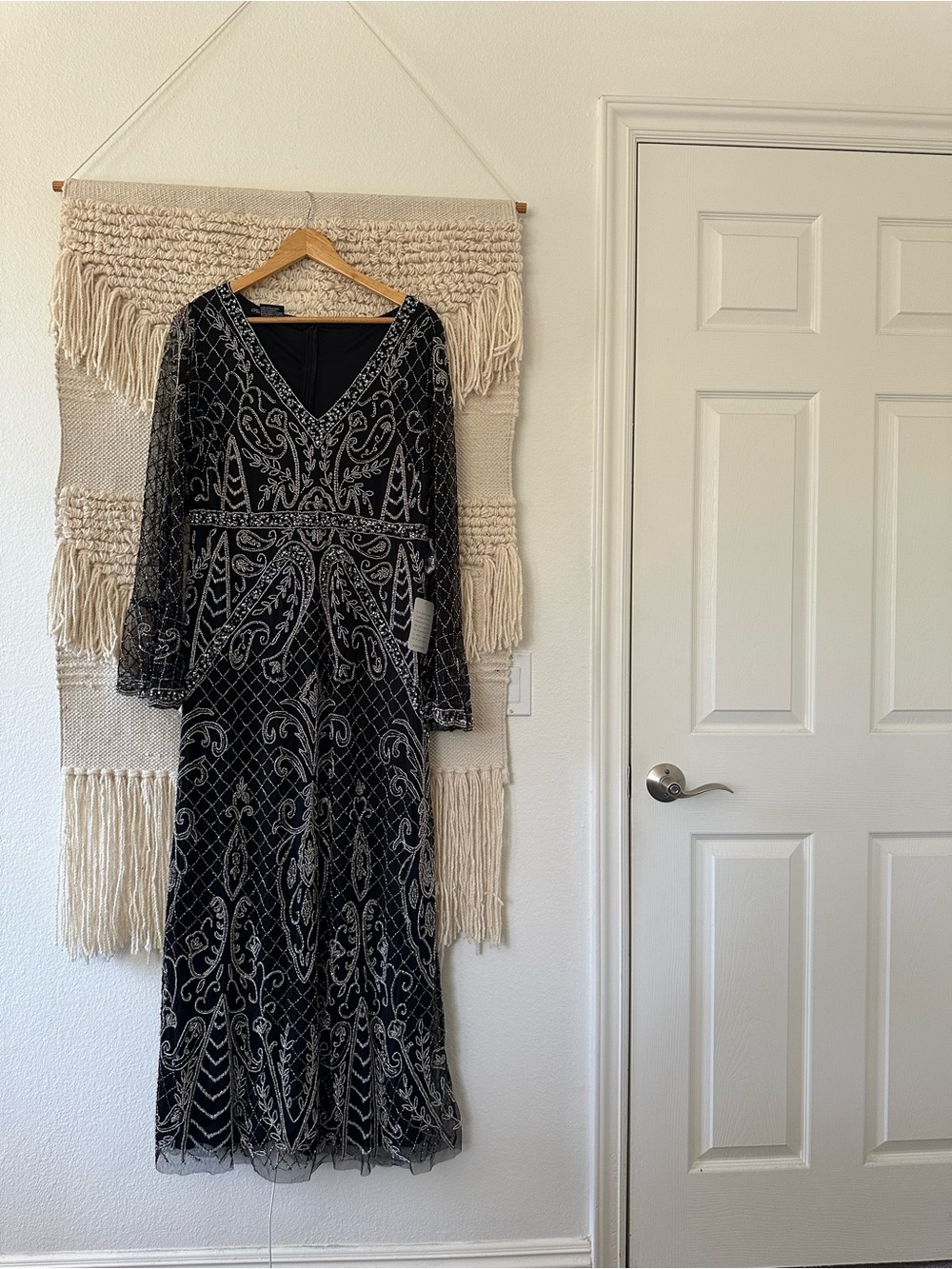 Pisarro Nights Embellished Sheer Long Sleeve Gown NWT